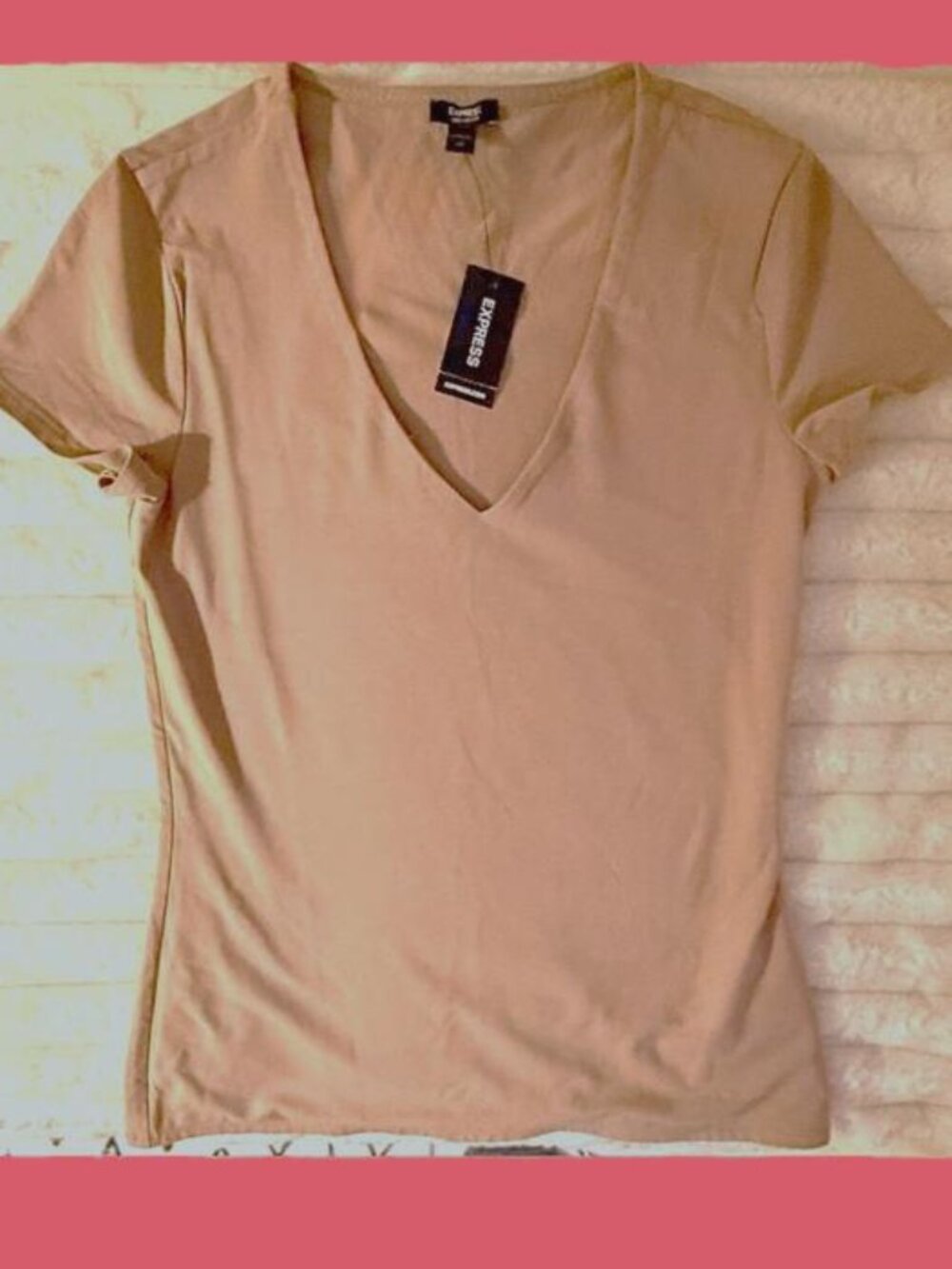 Express Women's Short Sleeve V-Neck Tee in Tan